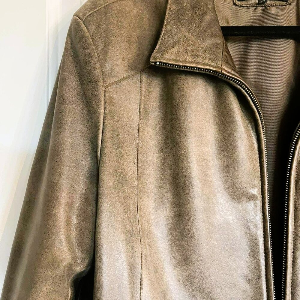 Bison Italian Leather Jacket Khaki Brown Size 52 XL Made in Italy Vintage - Picture 8 of 9
